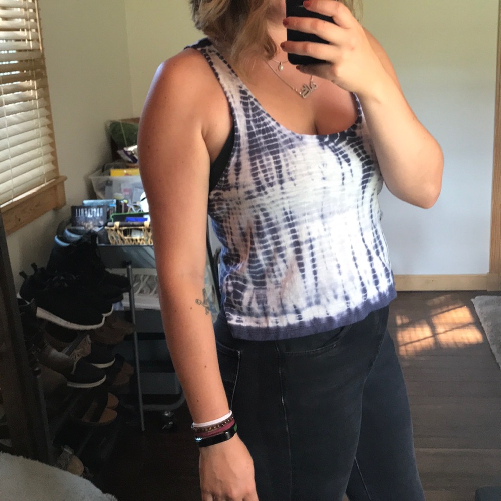 Blue Tye Dye Crop Top w/ Distressed Back